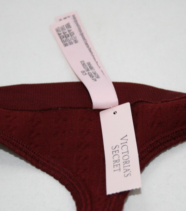 Victoria’s Secret Seamless Cable Knit Thong Panty Sangria Red Low Rise Sz M NEW