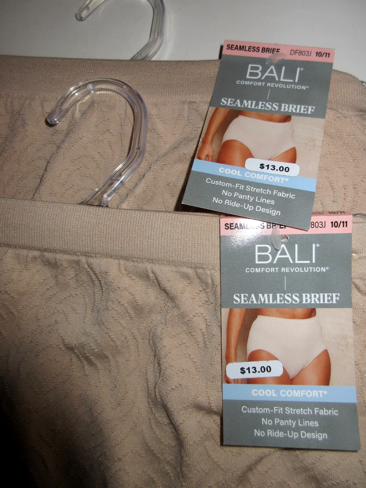 Bali 3-Pair Comfort Revolution BRIEF Panties 803J no lines Beige/Black ~ 10/11
