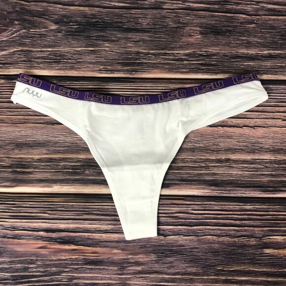 NUYU LSU Tigers Louisiana State University White Purple NEW Thong Size Medium