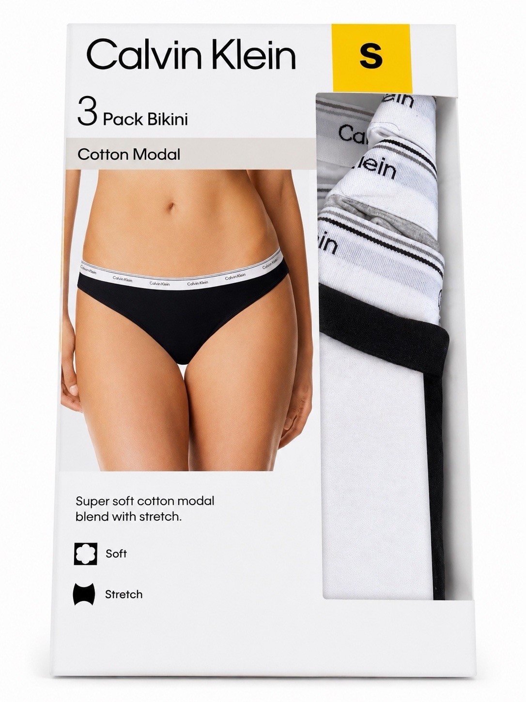 Calvin Klein womens 3 pack bikini underwear Small cotton modal black gray white