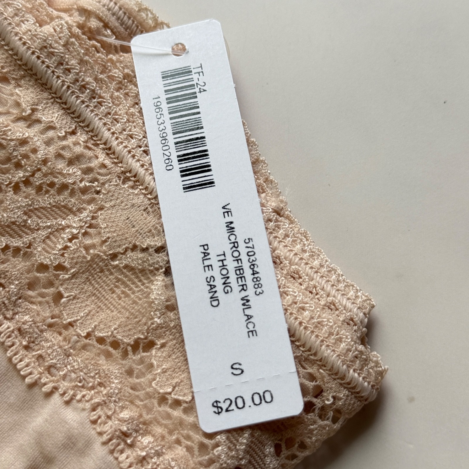 Soma Vanishing Edge Microfiber With Lace Thong Panty Pale Sand Size XS/S/L/XL