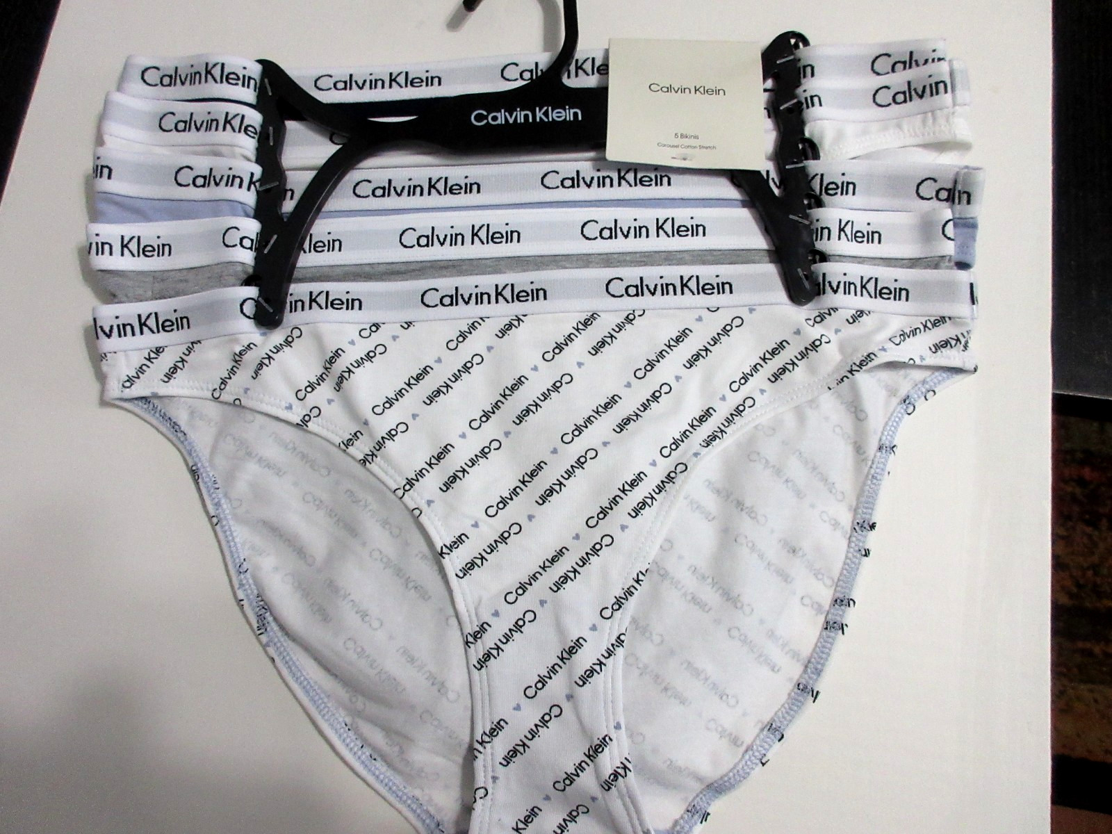 Calvin Klein 5-Pair BIKINI Carousel Cotton Stretch logo QP2135R womens ~ M $65