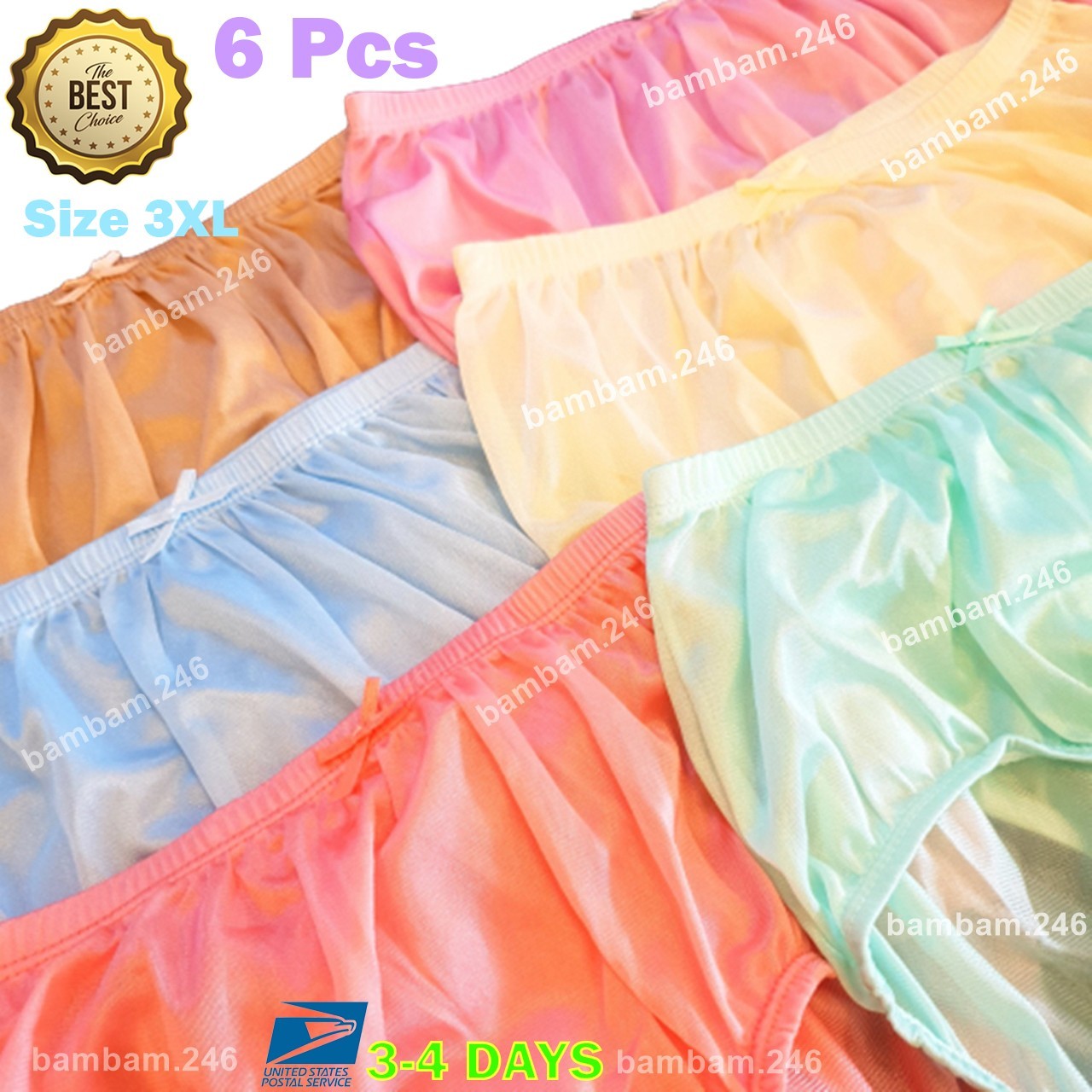 6 Vintage Silky Nylon Underwear 3XL Plus Size Full Coverage Panties Briefs Comfo