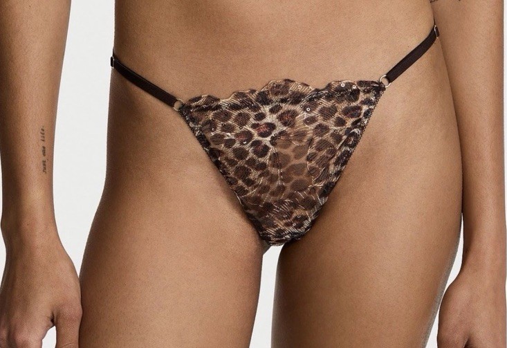 Victoria’s Secret 🌹RT $29 Geo Leo Embroidery Sequin Shine V-String SMALL🌹