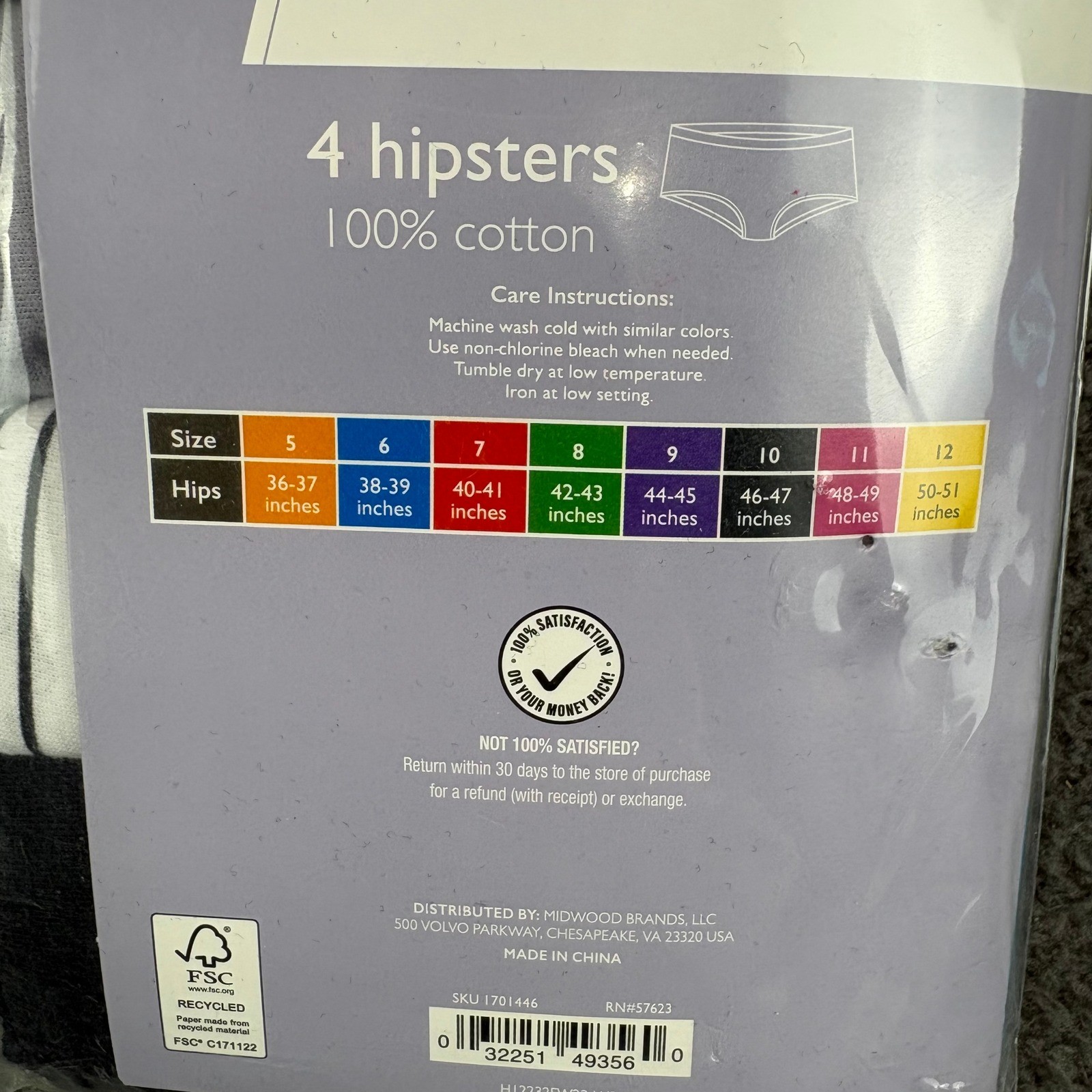 Just Be Women 4 Pack Hipster Panties 100% Cotton Size 5 Floral Stripe Black Gray