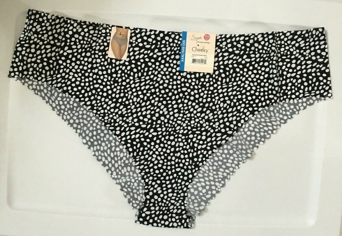 Womens Sexy Black White Dots Cheeky Panties Size M-2X-3X No Show Scalloped Hem