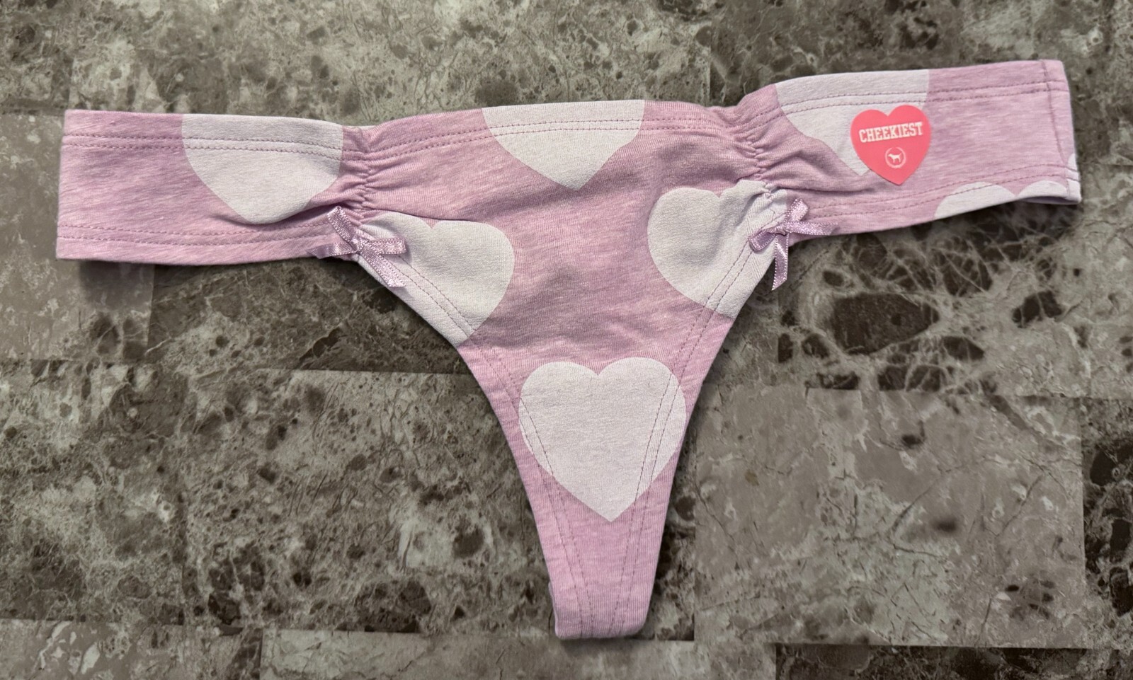 NWOT VICTORIA’S SECRET PINK SMALL PURPLE HEART RUCHED VINTAGE RARE THONG PANTIES