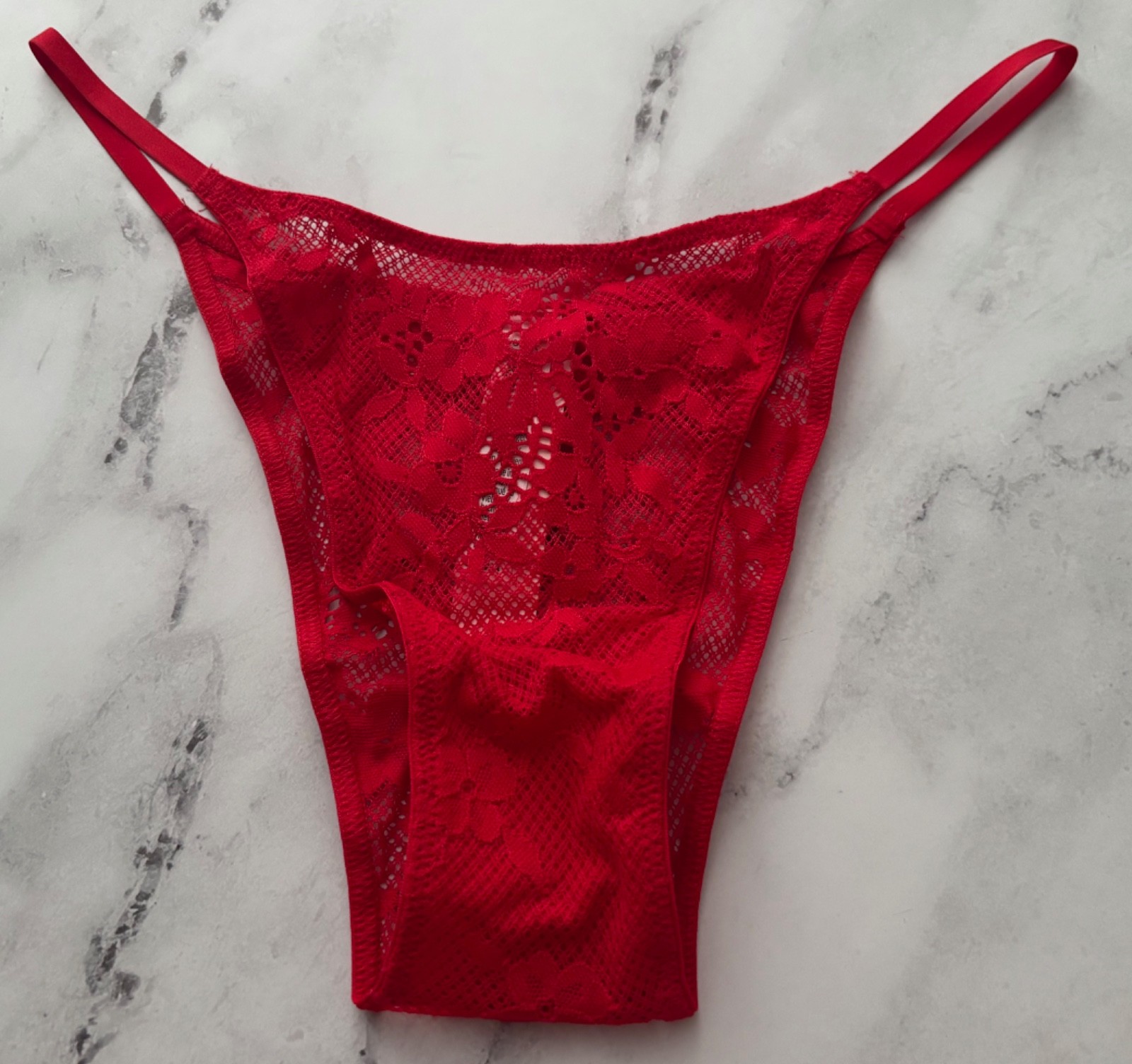 Victoria’s Secret Dream Angels String Brazilian Panty Red Mesh Heart M L 2XL