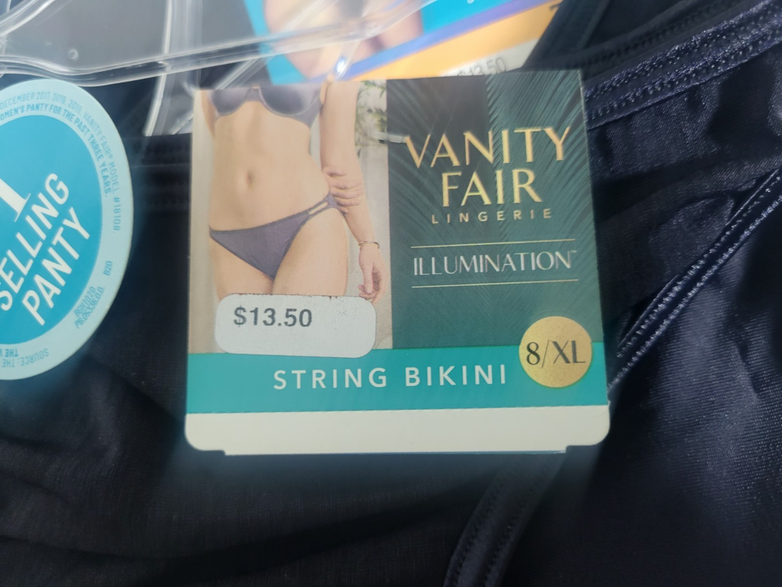 Vanity Fair 18108 Illumination String Bikini Panty BLACK Size 8 /XL