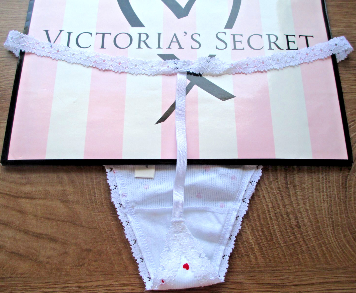 VICTORIA’S SECRET PINK Cotton V-String Panty S M L XL White NWT Red Cherry Heart