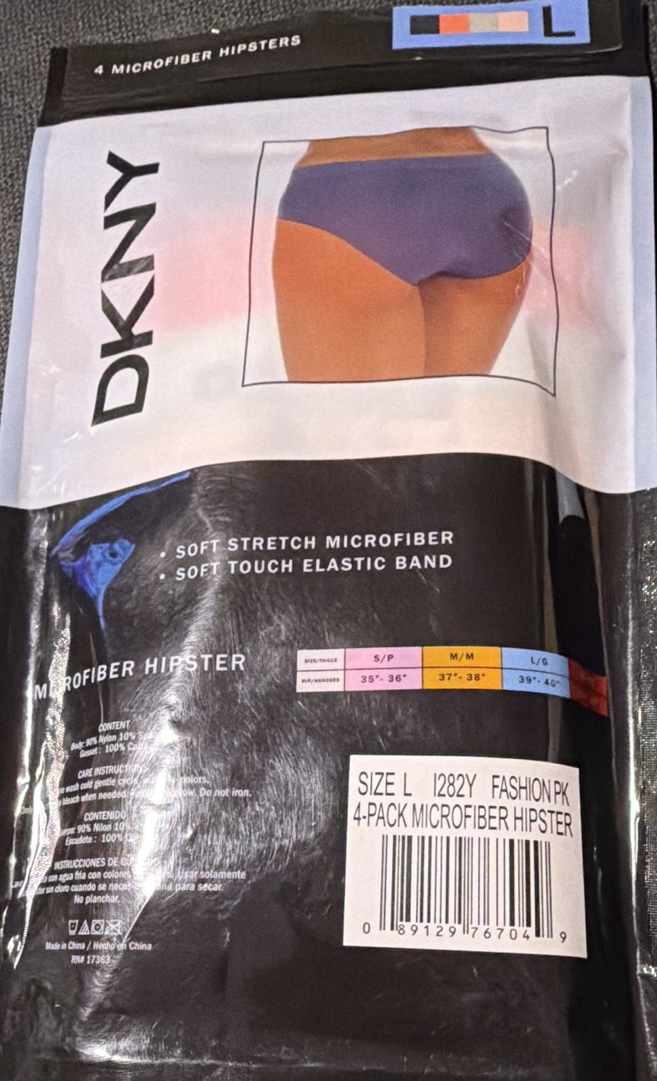 DKNY Microfiber Hipster Panties 4-Pack Womens Size L Multicolor Stretch Solid