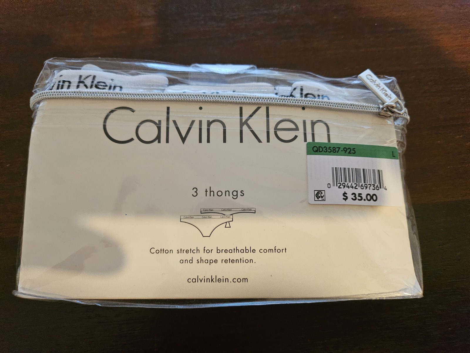 CALVIN KLEIN Cotton Thong Panties White Grey Yellow Size Large NWT MFRP $35