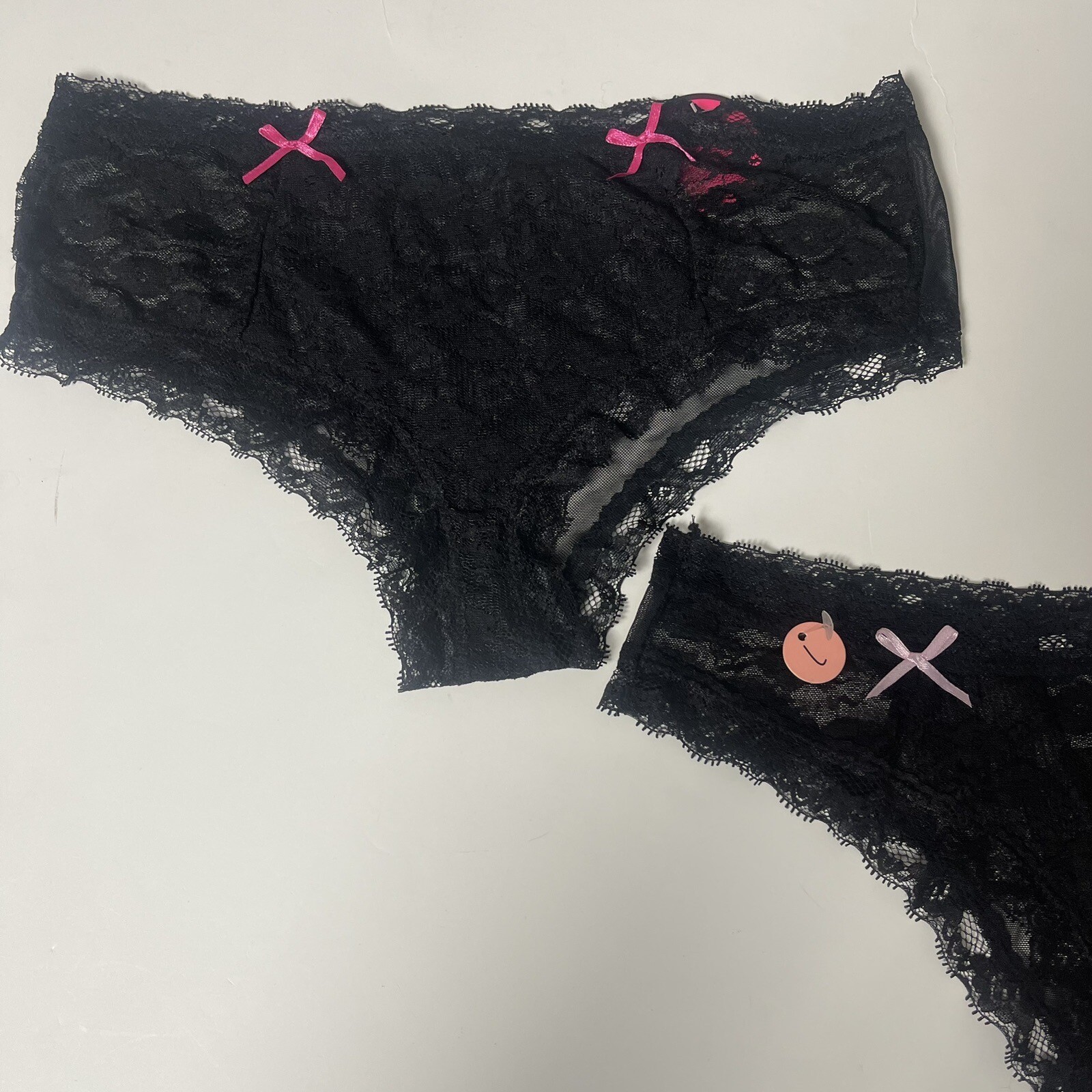 2 Lingerie Knickers Low-Waist Panty Lace Sexy Underwear Womens Black Lace LARGE