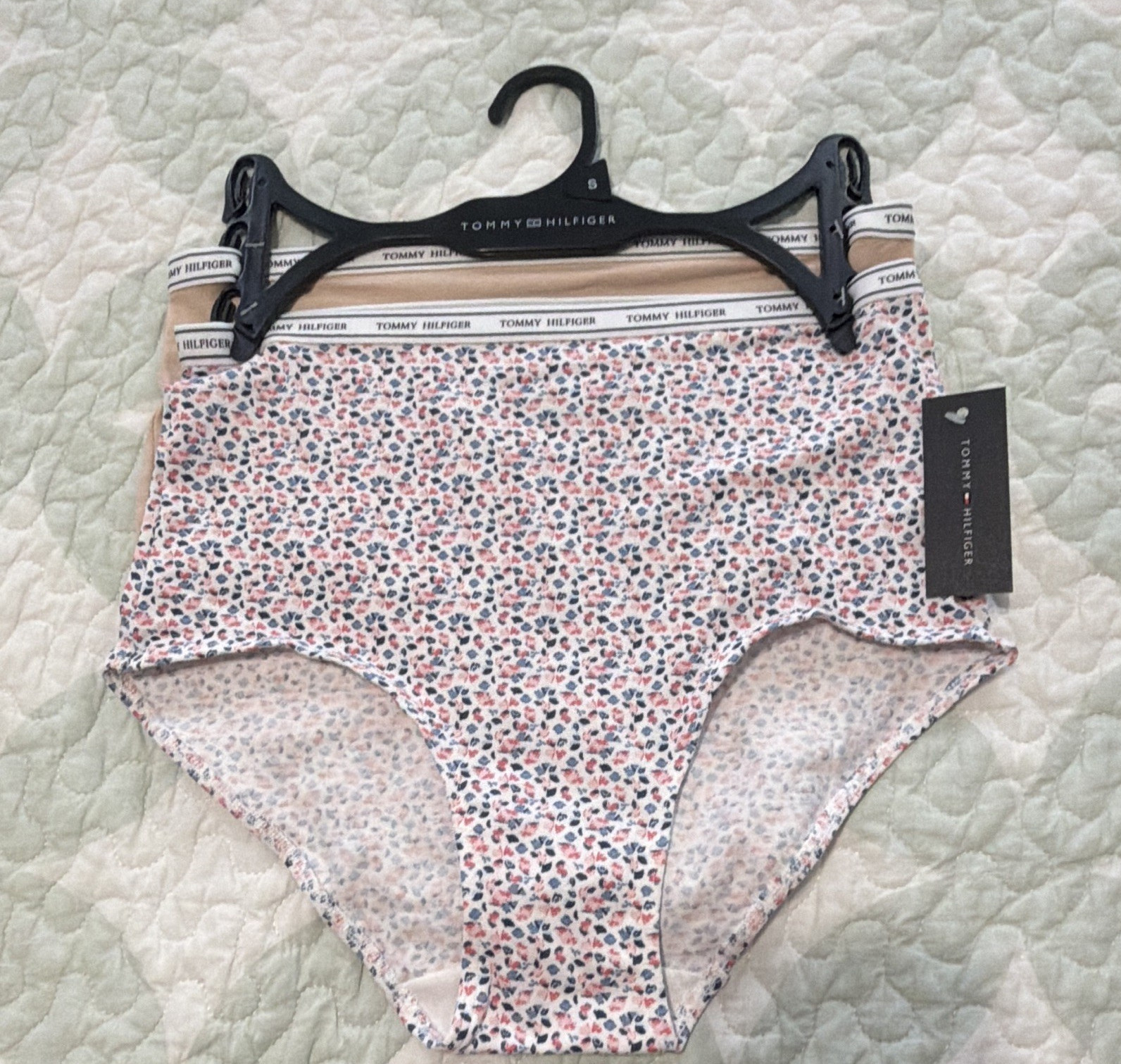 Tommy Hilfiger Women’s Brief Panties 2-Pack Size S Floral Beige Logo Waist