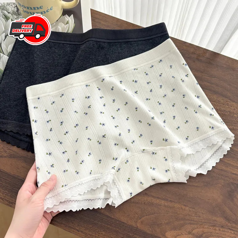 3PCS Women Thin Lace Boxer Underwear Mid Waist Breathable Comfortable Panties Se