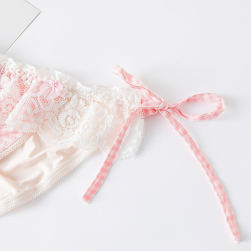 Ladies Check Panties Lace Up Thong Underwear French Knickers Briefs Lolita Cute