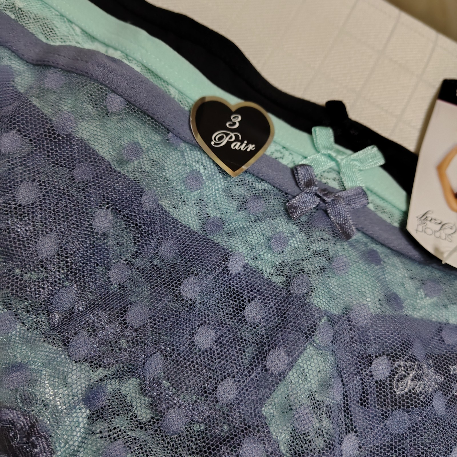 Womens Panties Size XXXL/10 Thong Smart Sexy 3) Pack Black Mint Steel Blue Lace