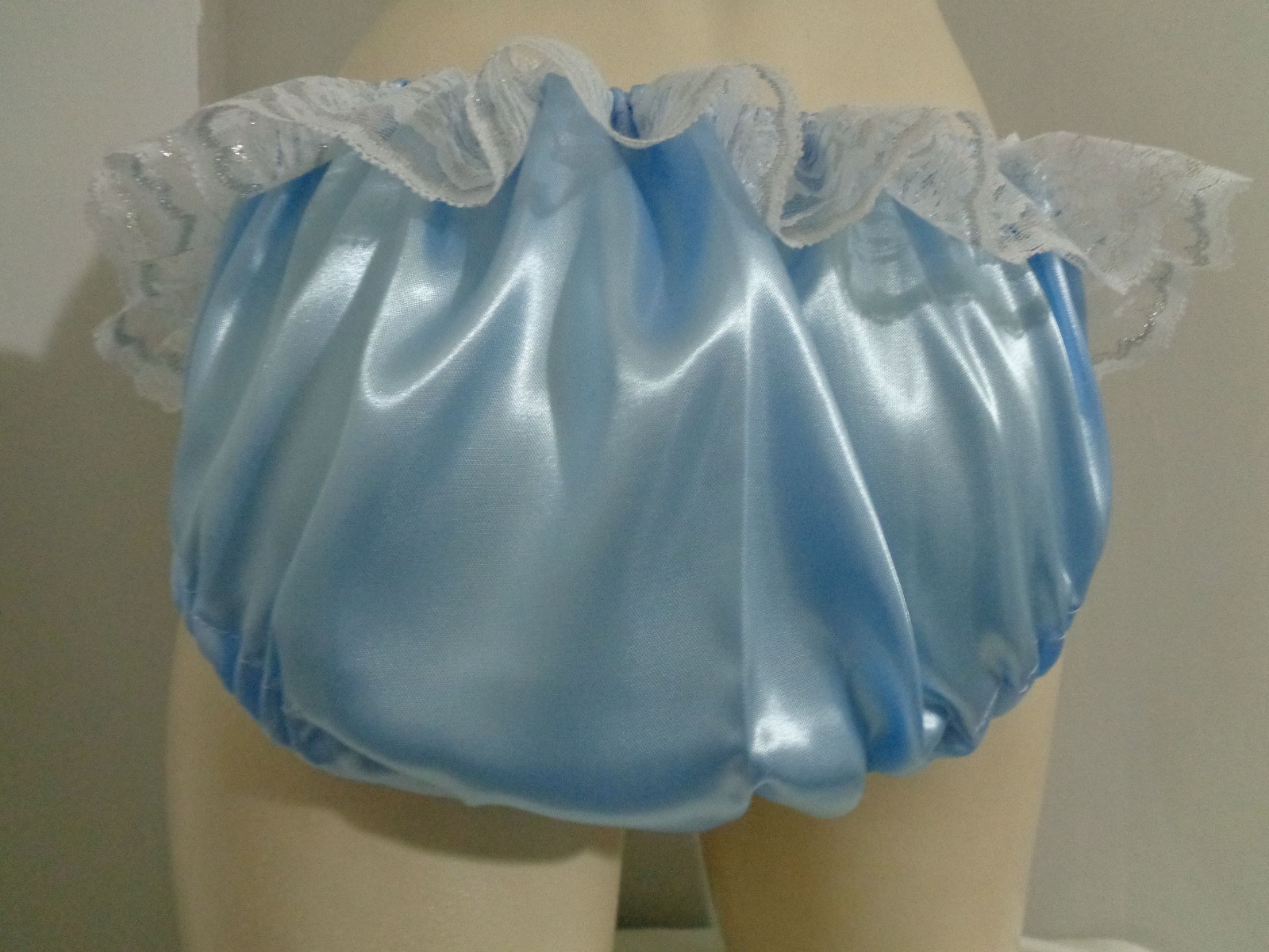 adult sissy handmade powder blue^ frilly men satin bikini panties dress-up 33-47