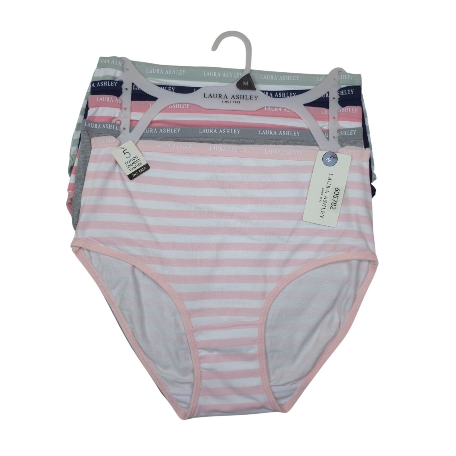 Laura Ashley Womens 5-Pack Medium Panties Briefs Cotton Blend Tag-Free Striped