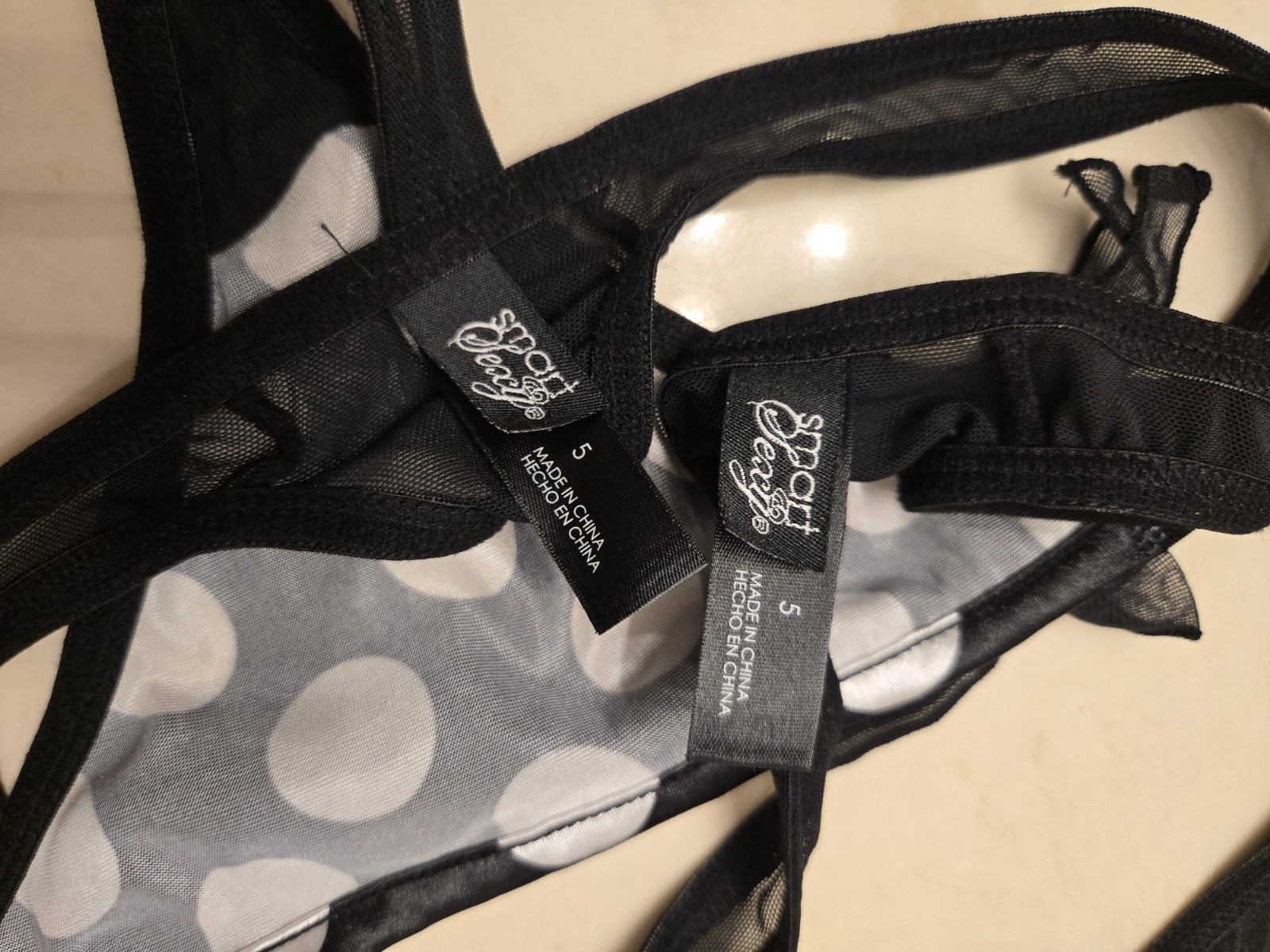 Vintage Smart And Sexy Satin Thong Lot X2 Size Small Black Polka Dot