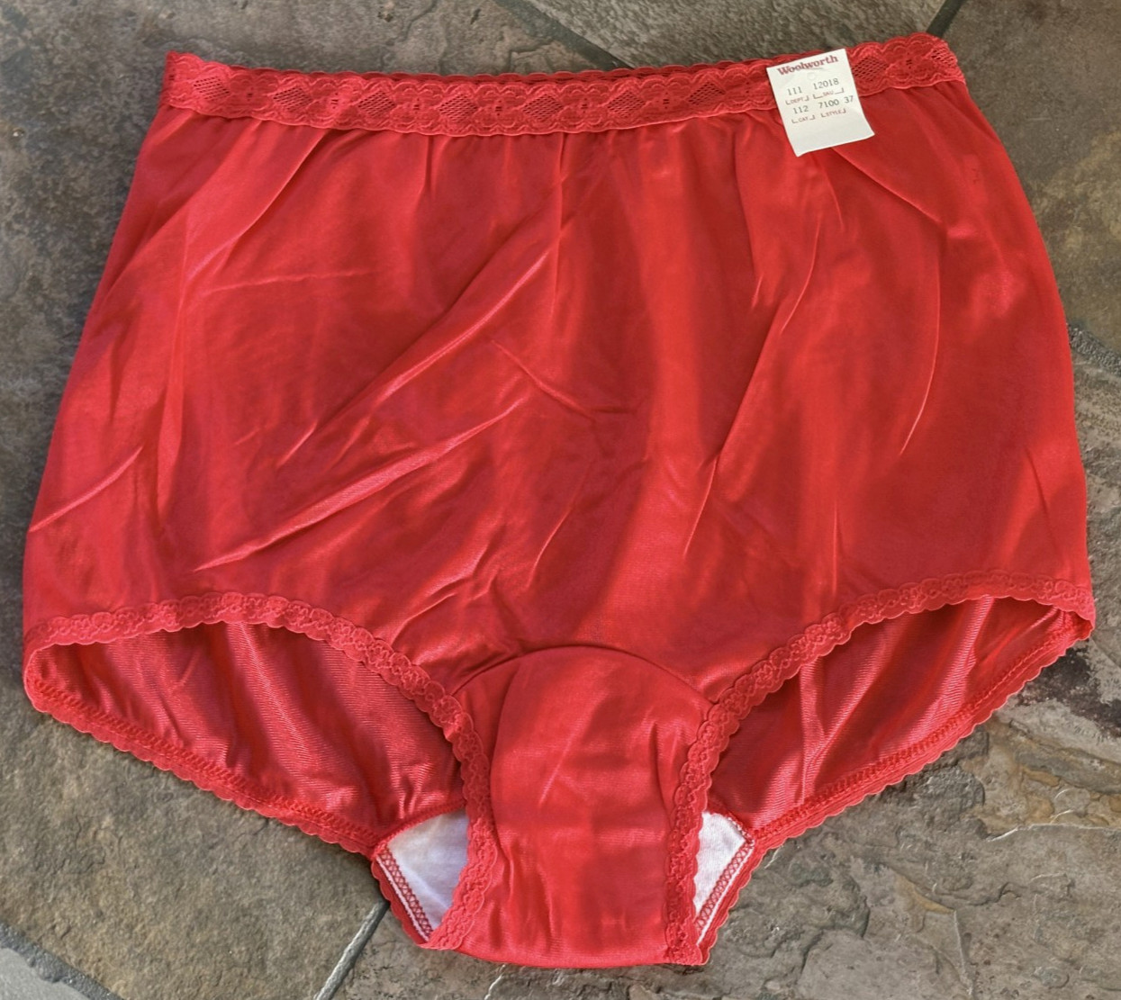 WOOLWORTHS Large Silky SATIN Red All Nylon Full Brief Granny Panties NWT VINTAGE