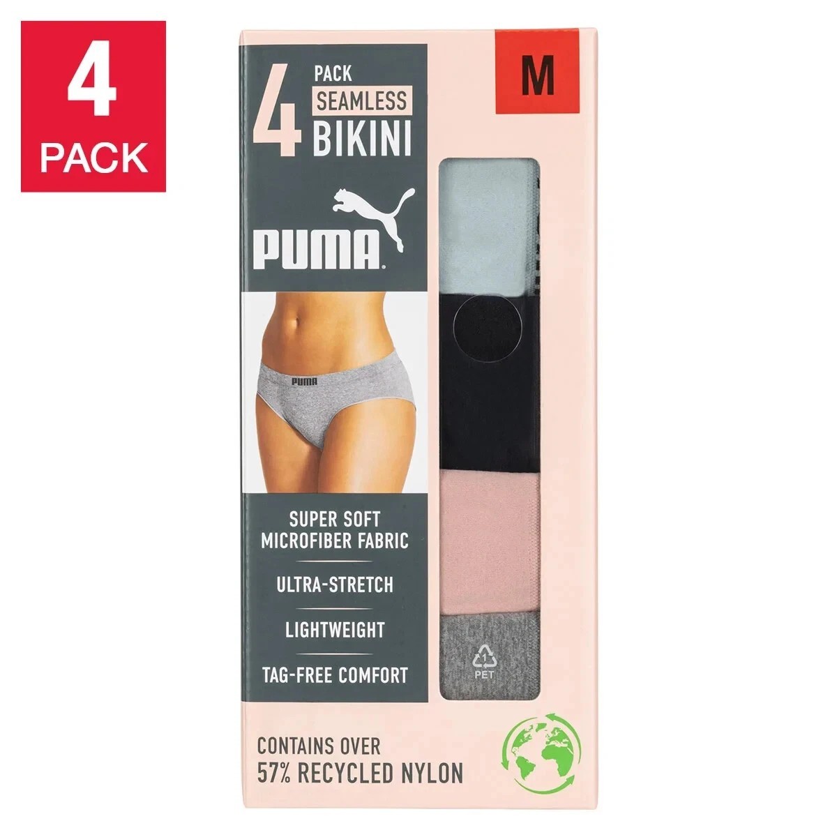 Women’s Puma 4 Pack Multicolor Seamless Bikini Underwear, 1801466 Multi Sizes