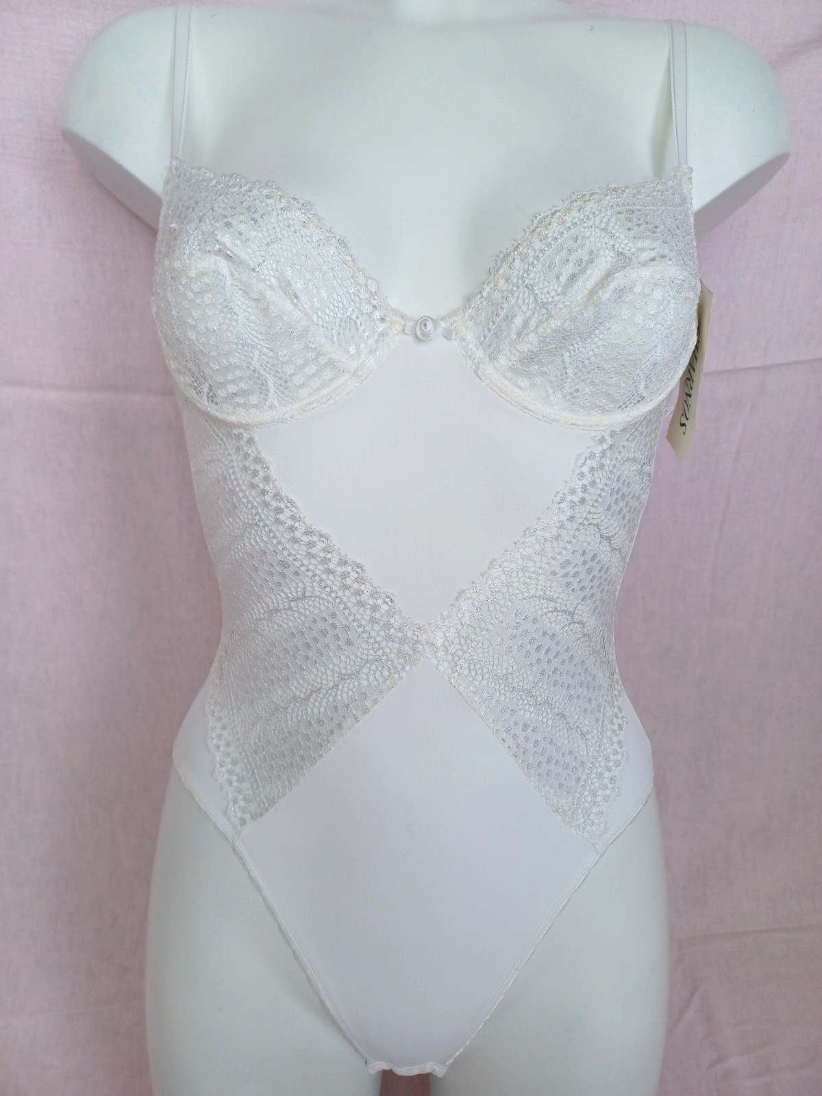 CHARNOS Lingerie Mistral Beautiful White Stretch Satin Lace Bodyshaper Size 32B