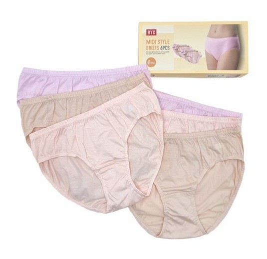 BYC Premium Womens 100% Pure Cotton Midi Panties Briefs 6-Pack Set