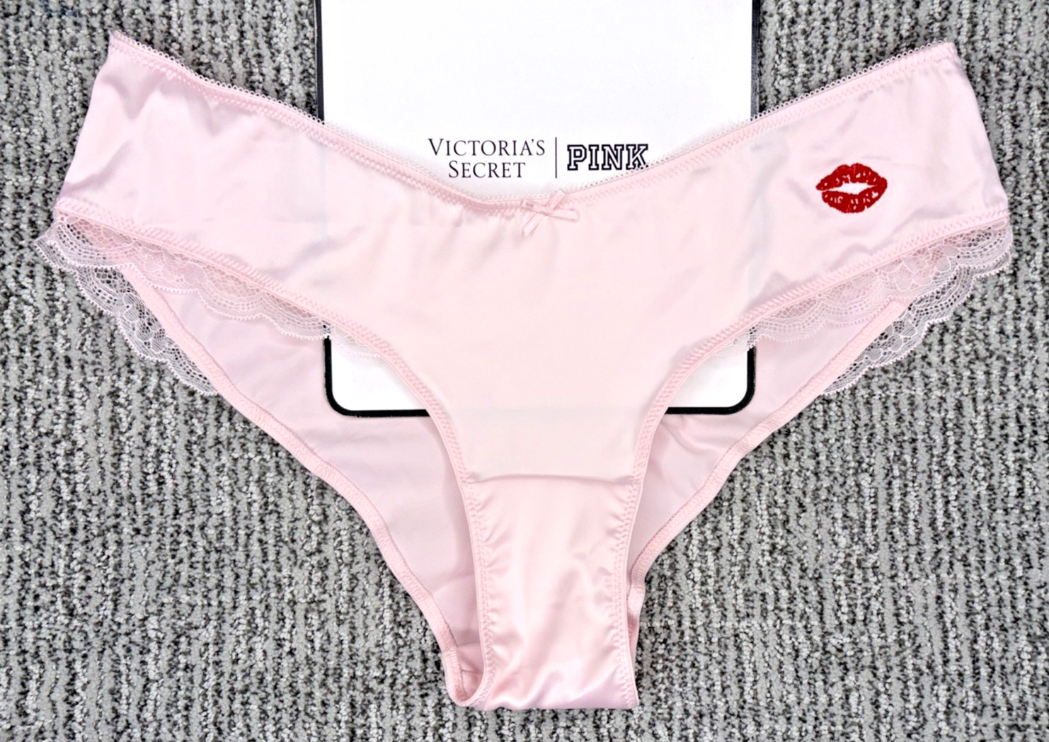 Victorias Secret Tease NWT Medium Pink Satin Kiss High Leg Cheeky Panty Sexy Bow