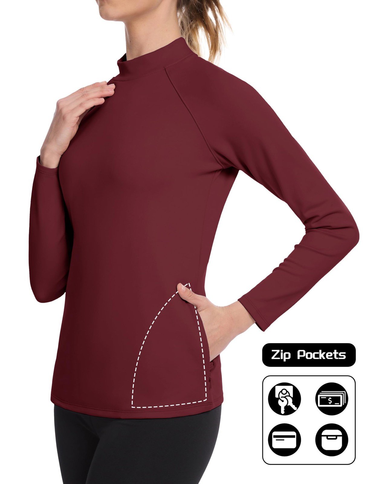 Womens Long Sleeve Tops Thermal Turtleneck Fleece Lined Hiking Shirts Water R…