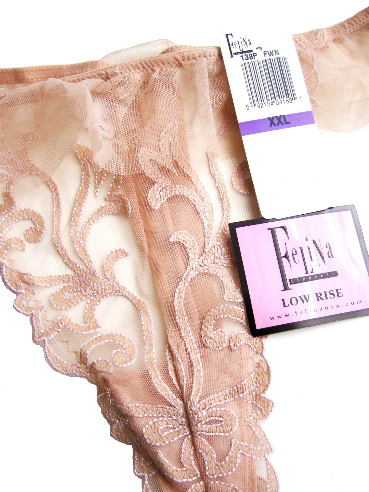X0141 Felina Intimates NEW 138P Embroidery Lace Ruffle Tulle Waistline Thong XXL