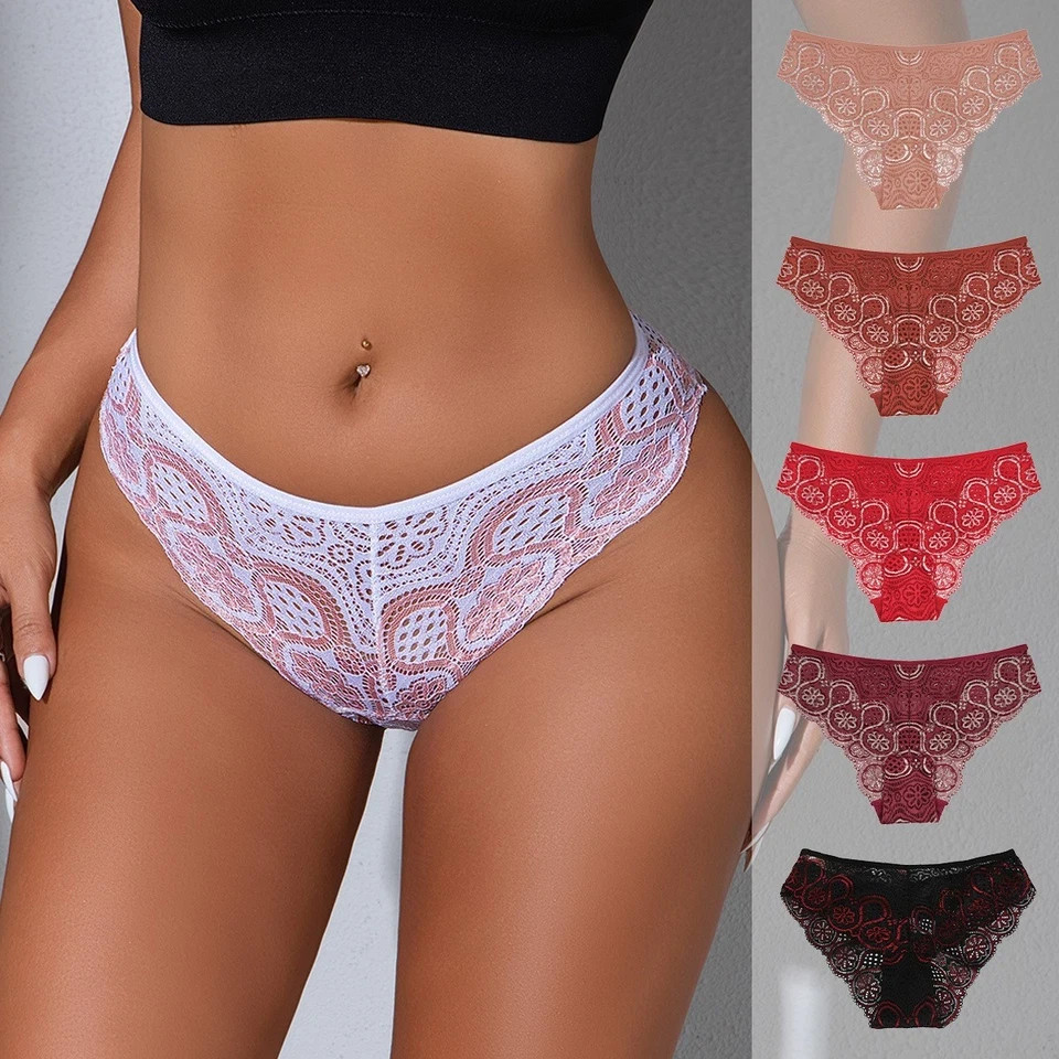 5 Pack Lot Sexy Womens See Through Sheer Lace Panties Underwear Lingeries Briefs