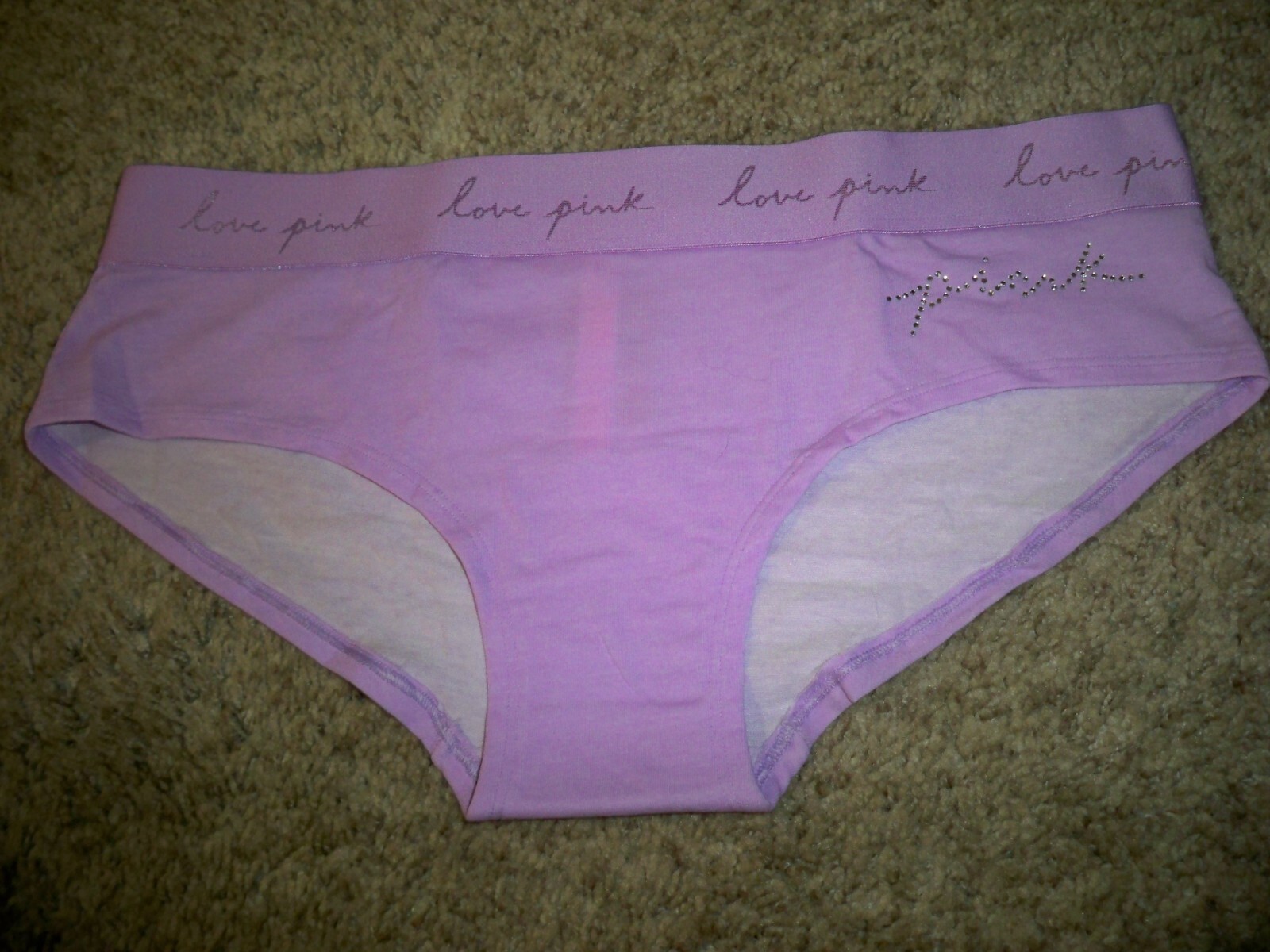 VICTORIAS SECRET HIPSTER PURPLE SPARKLE DIAMANTES SCRIPT LOGO LARGE NEW