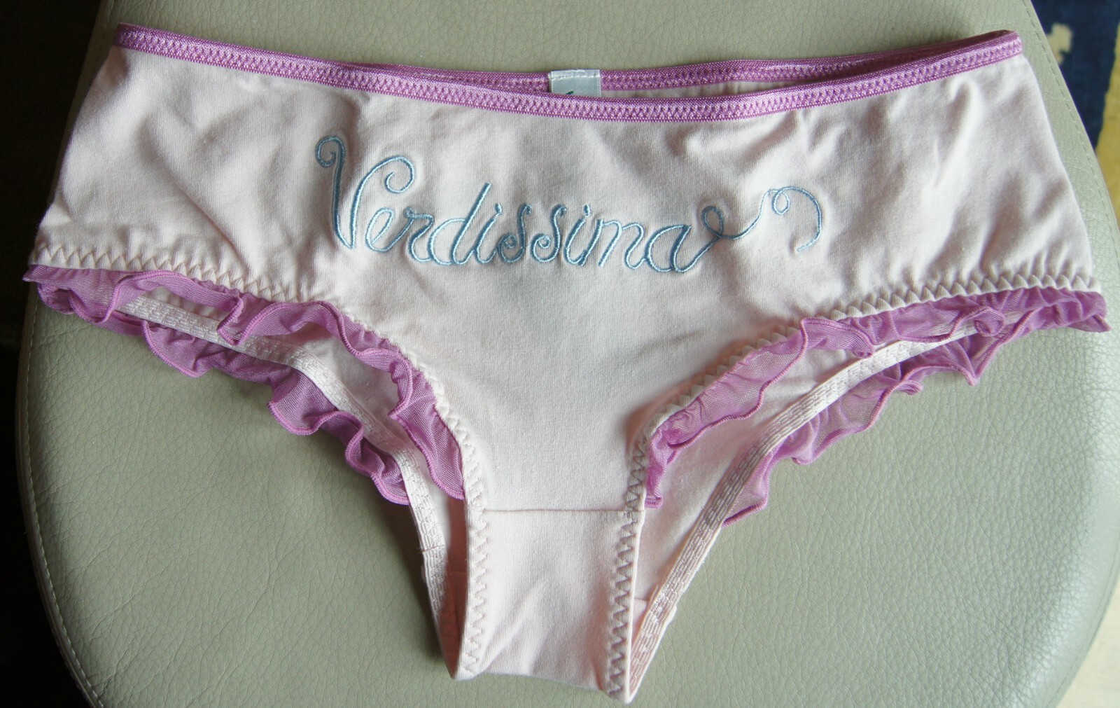 Verdissima Pink Cotton Thong Lilac Ruffle Plus Culotte With Eyelashes