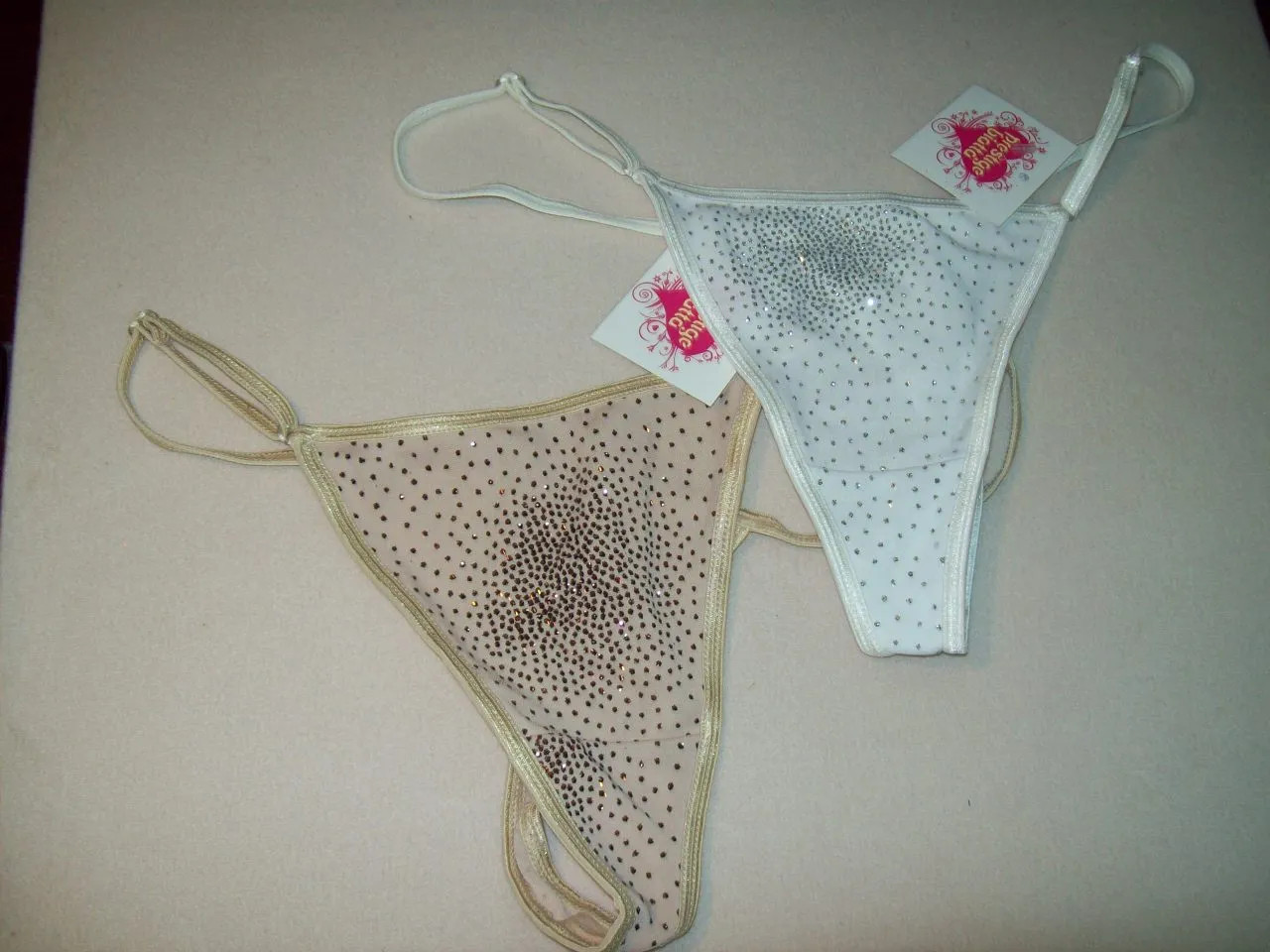 NWT 2 PAIRS BIATTA solid THONG PANTIES NUDE SPARKLE, WHITE SPARKLE size L