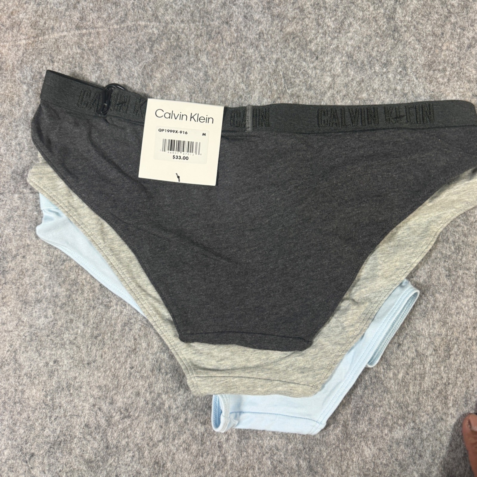 Calvin Klein Womens 3 Pack Cotton Stretch Bikini Panties Blue Gray Black M