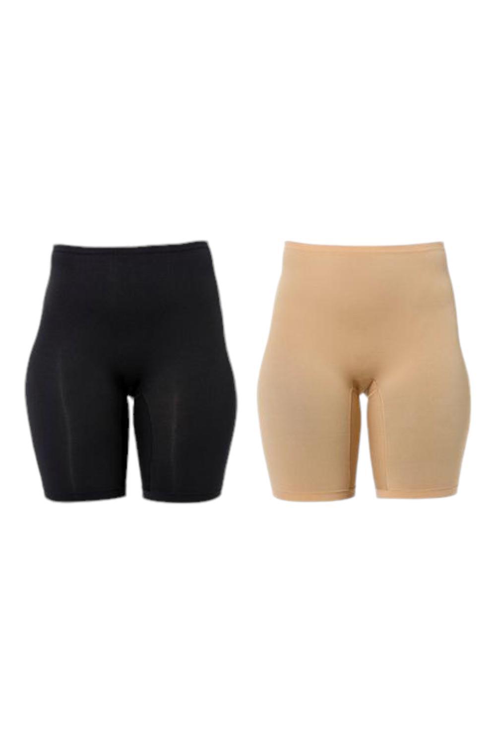 Rhonda Shear Women’s 2pk High Waist Stretch Longline Short Black/Beige