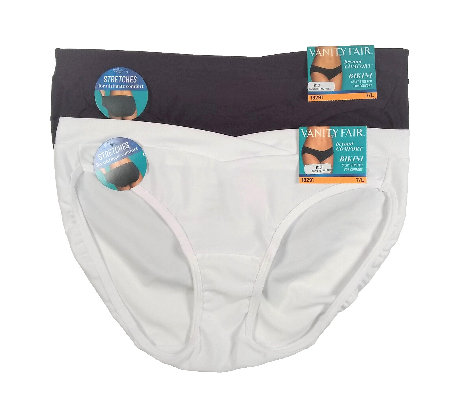Vanity Fair Bikini Panties 7 / L Beyond Comfort Violet Bright White 2 Pair NEW
