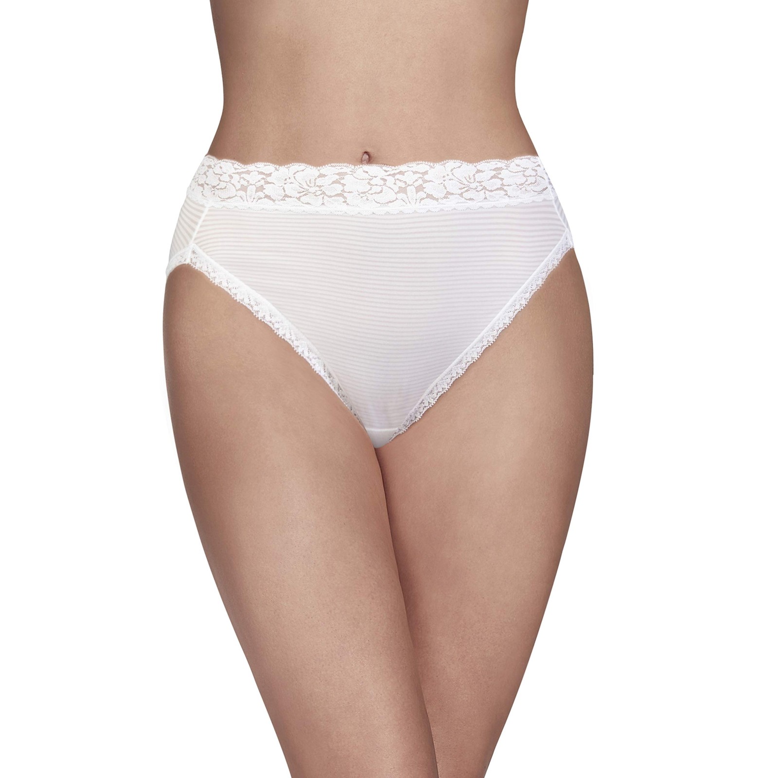 Vanity Fair Flattering Lace Pantie Silky w Superior Stretch, White, 8