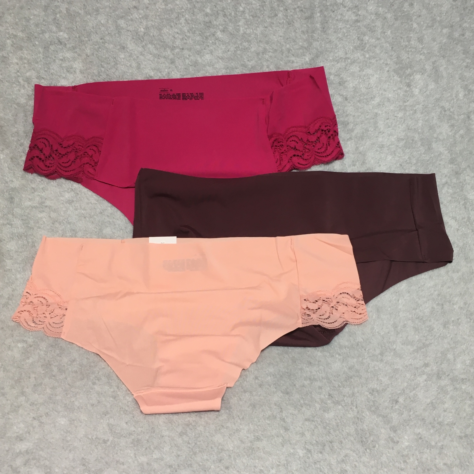 Auden Women’s 3 pack Hipster Underwear XL Lace Accents Pink Peach Brown