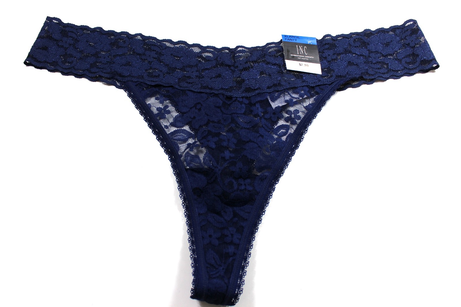 INC Soft Lace Thong Panty Size XLarge Navy Sea Blue