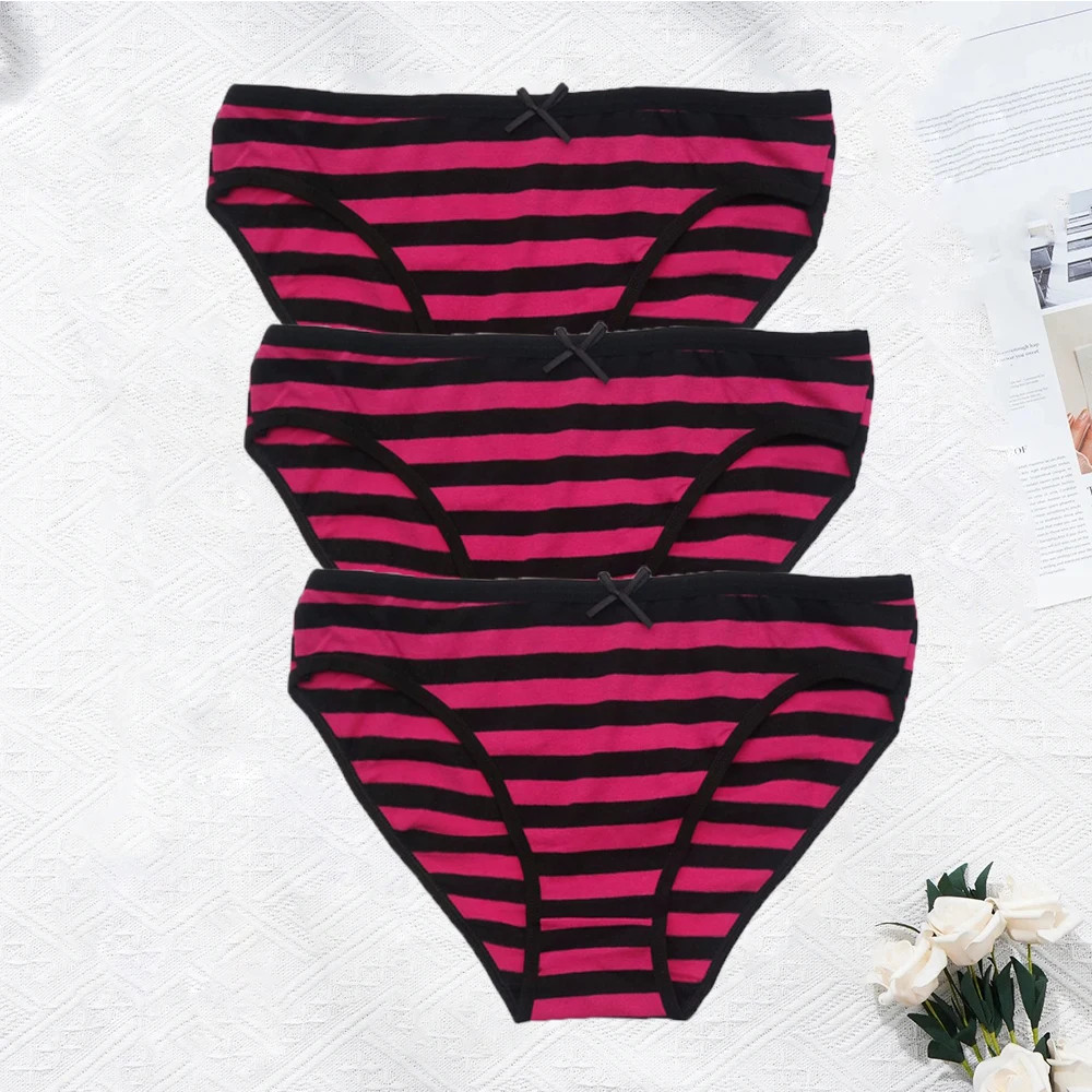 Cotton Panties Low Rise Striped Seamless Soft Breathable Underwear 3 Pcs