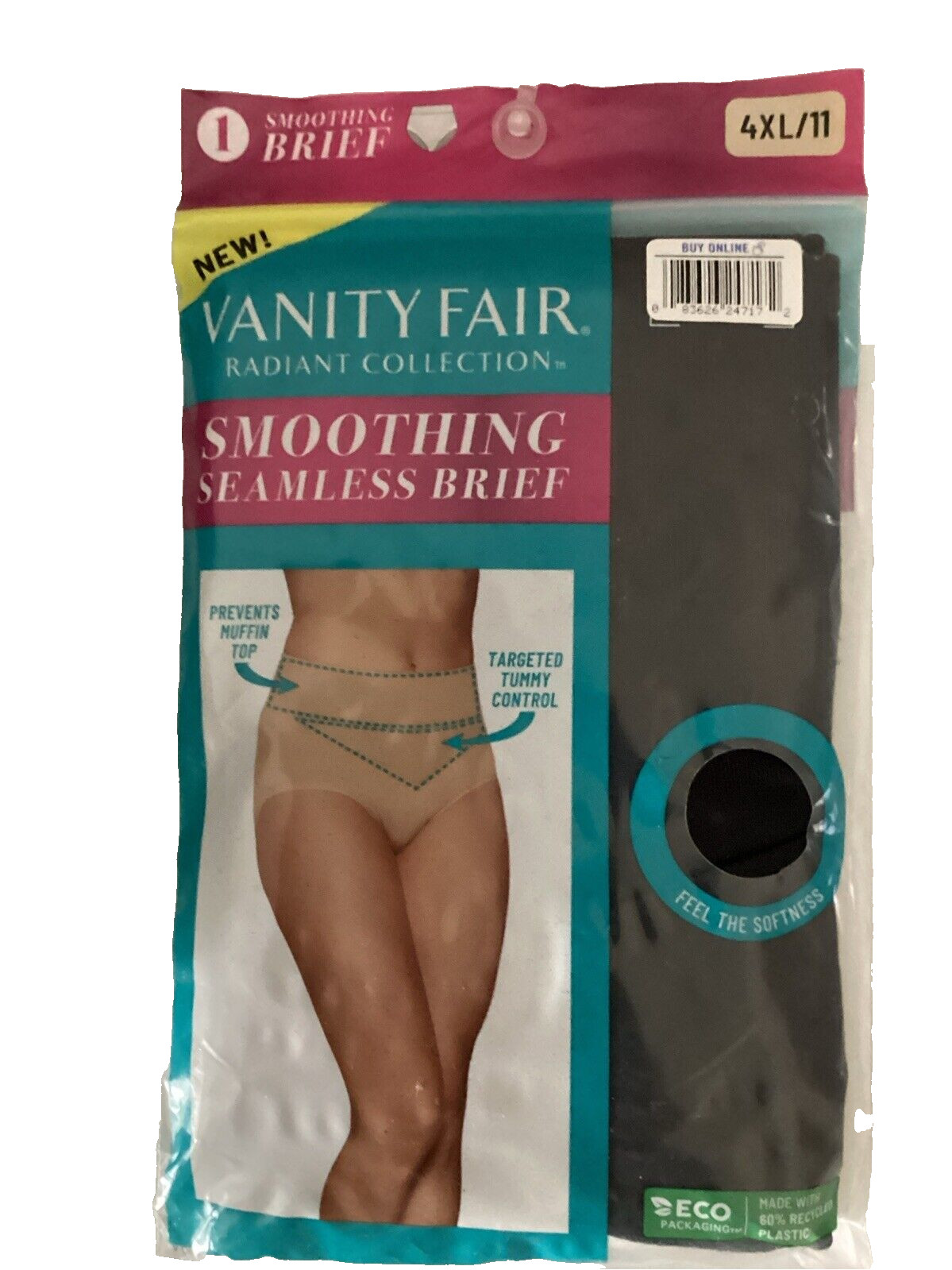 VANITY FAIR SMOOTHING SEAMLESS BRIEF Black Underwear Panties Sz. 4XL*