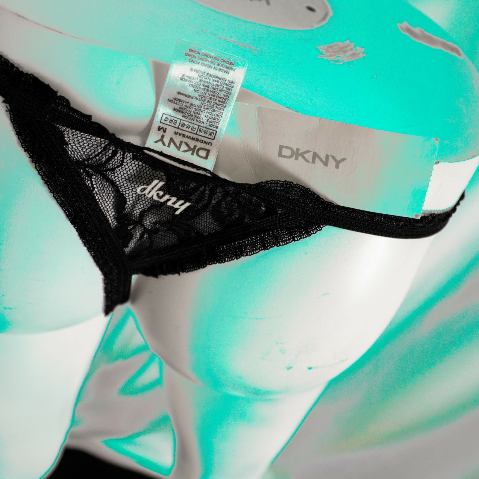 DKNY New Black Nude Black Lace Bow Nylon Women Thong Panty Size M