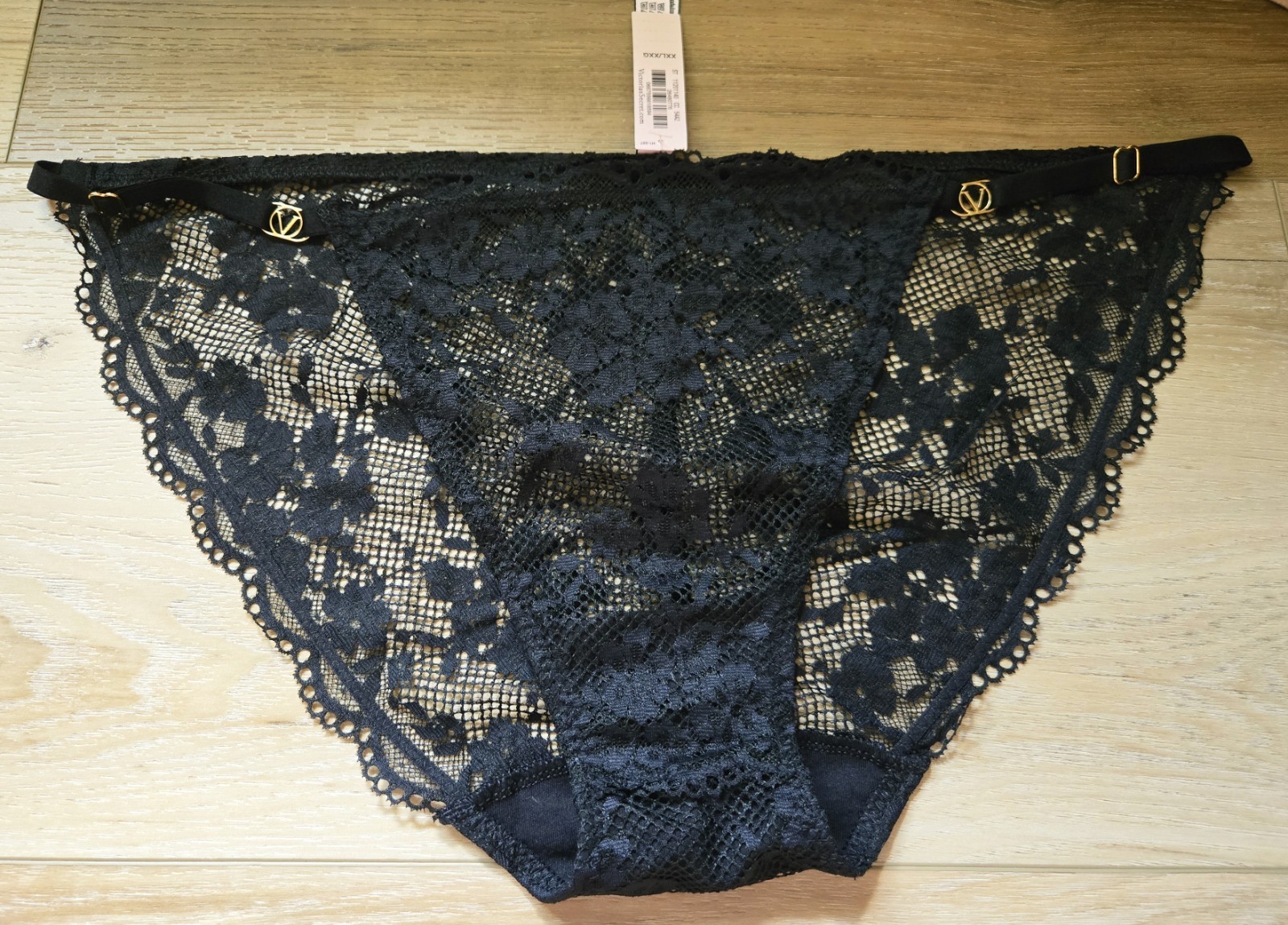 NWT Victoria’s Secret Black Sheer Lace Adjustable Strap Bikini Panties XXL 2XL