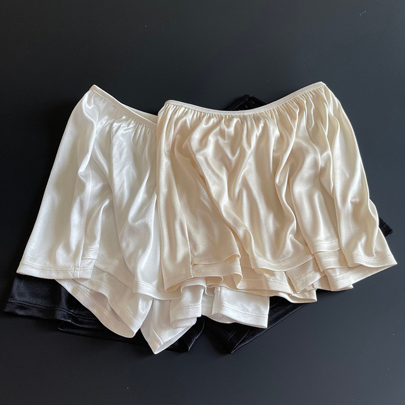 Lady Satin Faux Silk Shorts Underwear Safety Petticoat Seamless Culottes Soft