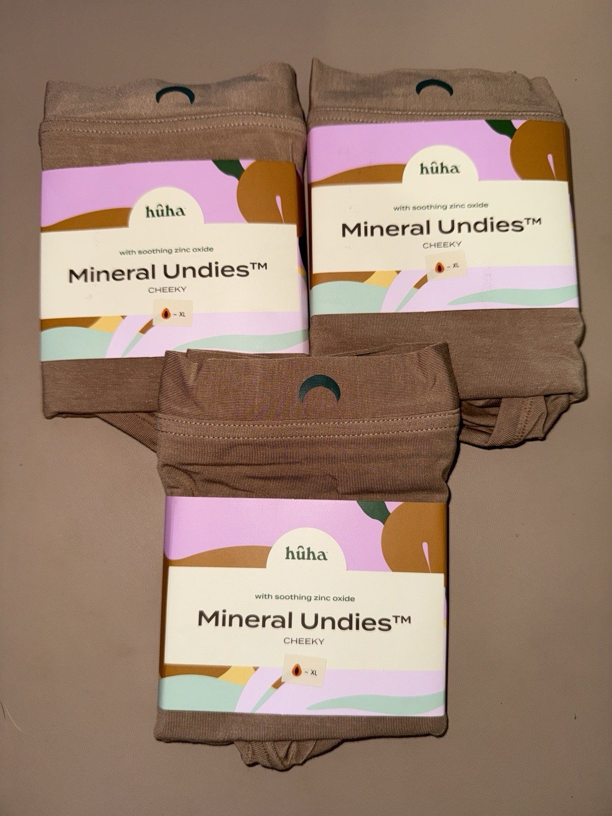 HUHA Women’s Mineral Undies ZINC OXIDE Soft Cheeky Panty TAN NWT XL (Lot of 3)