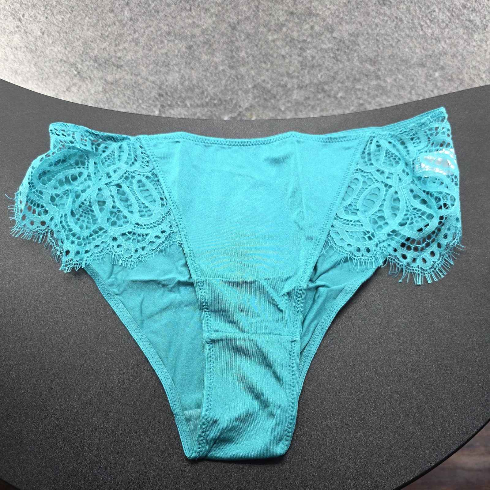 Knotty Knickers Panties Womens L Green Bikini Lace Crochet Spandex High Leg