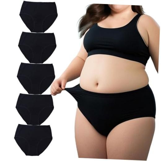 Women’s Cotton Underwear Plus Size XL-5XL 4X-Large 5 Pack Plus Panties Black
