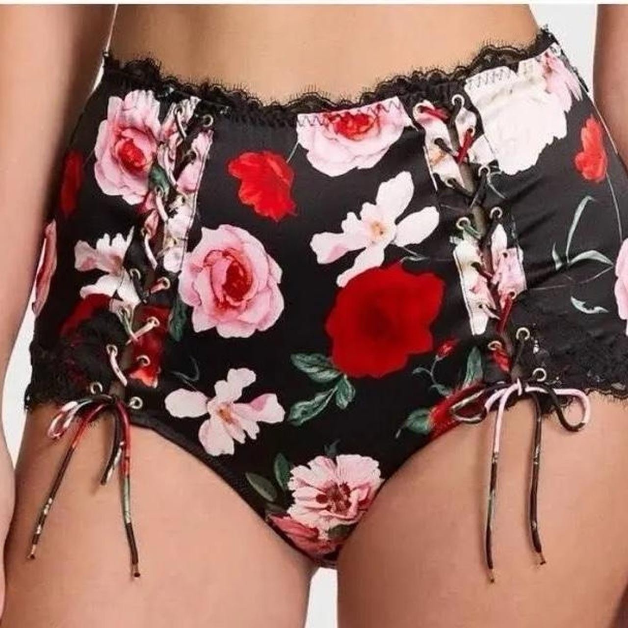 Victoria’s Secret Atelier Black Brief Panty Floral Satin Size Women’s Small NWT